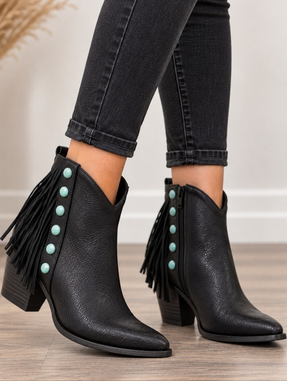 Crazy Train Boujee Babe Y2K Southwestern Boho Fringe Turqoise Heel Booties  10M